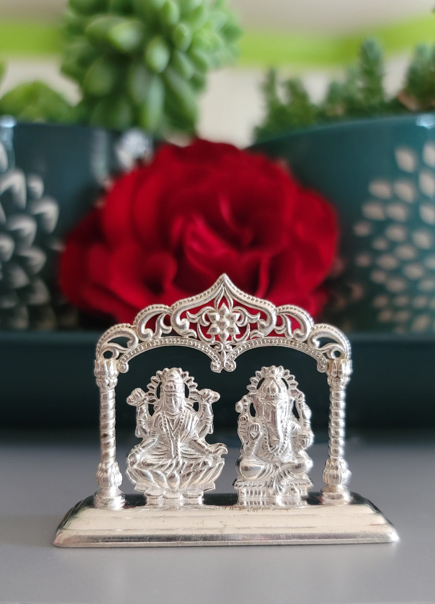Pure Silver Lord Ganesha And Lakshmi Devi Idol