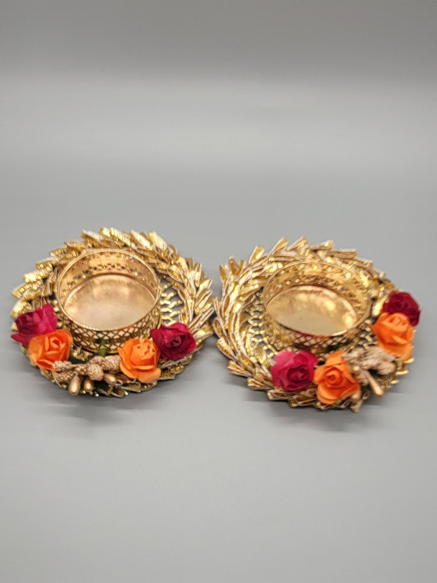 Rose and Gold Wreath Shaped Candle Holder (Set of 2)