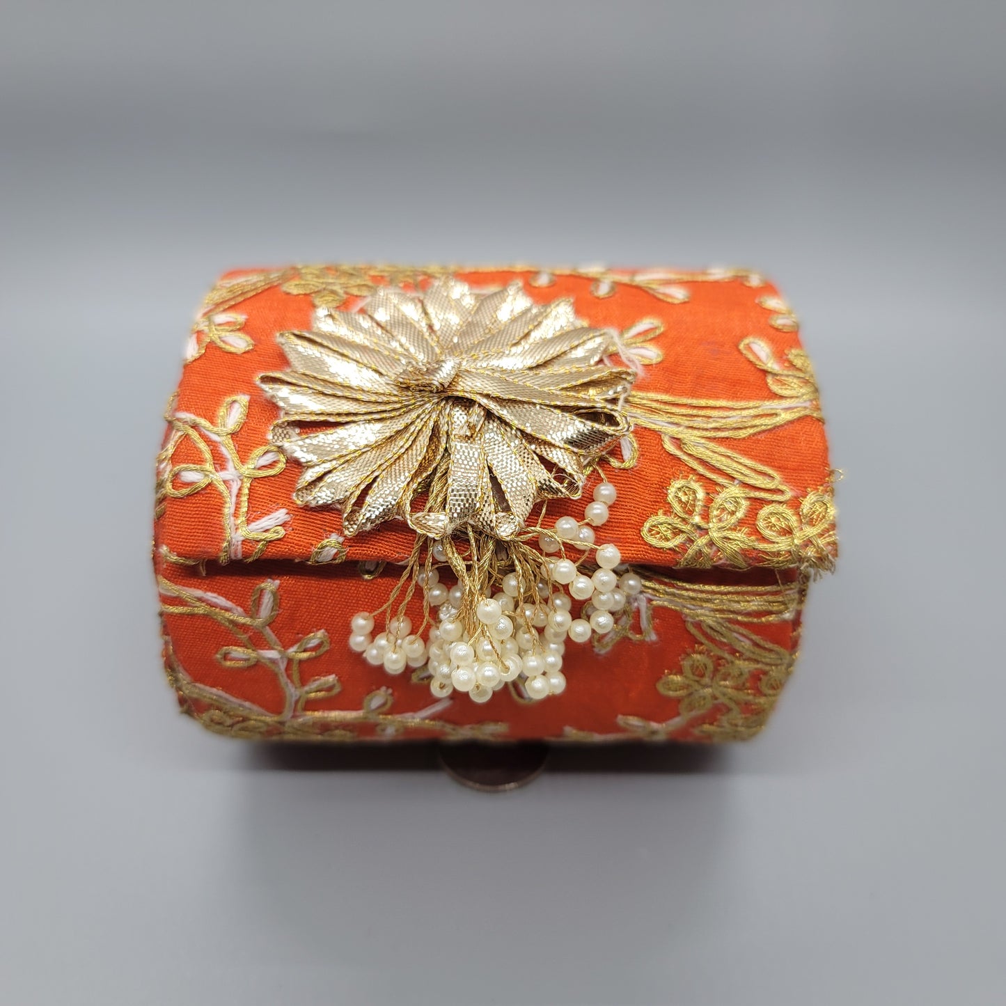Designer Zardosi Bangle Box With Floral Pearl Hangings