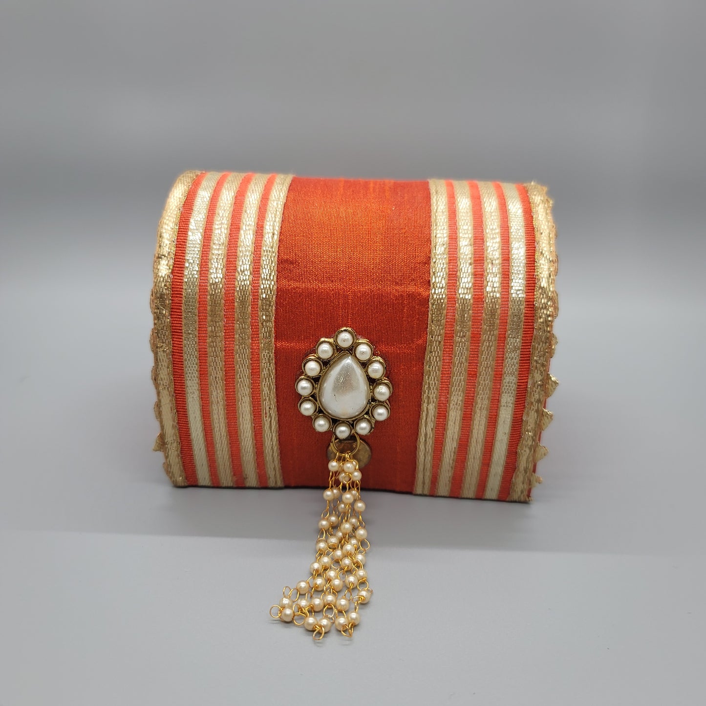 Designer Striped Bangle Box With Pearl Hangings